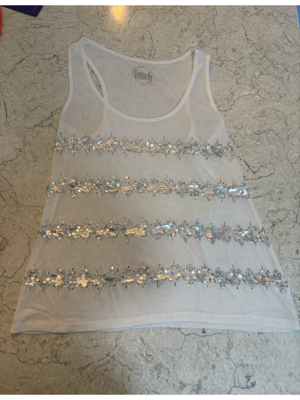 Sequin Tank Top - Silver Sequins on White